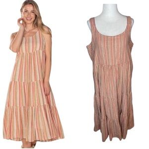 Linda Anderson Summer Dress Multi Striped Tier Tank Lined strapless, Size XXL